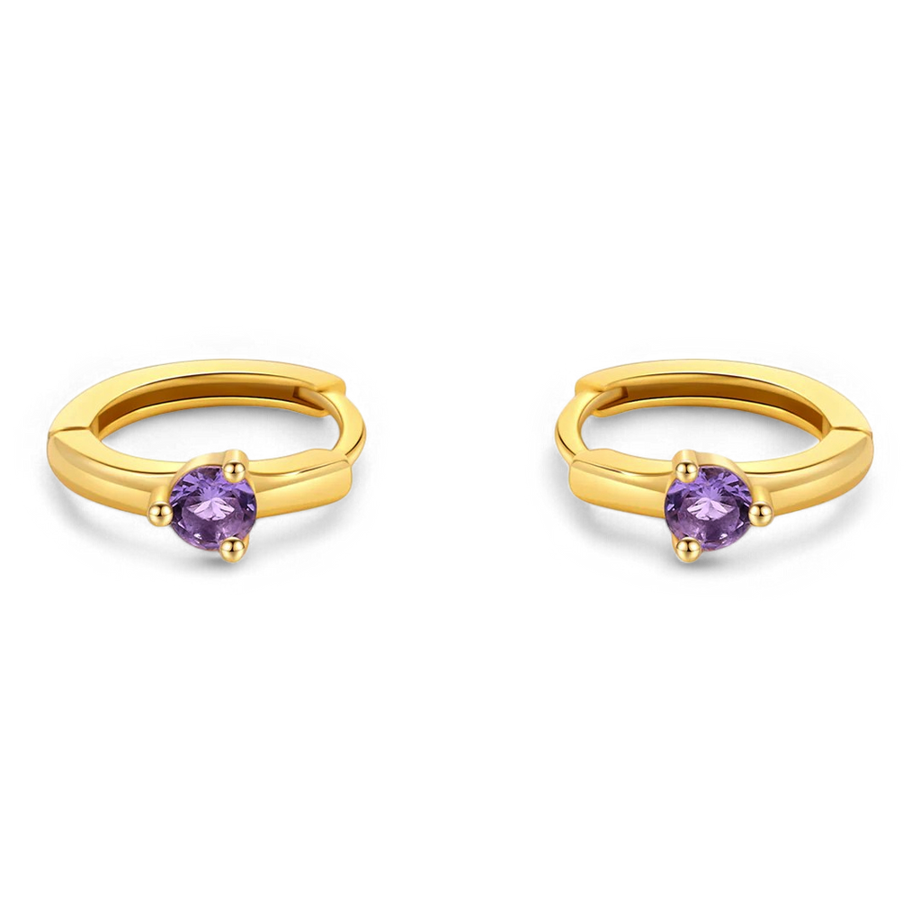 Solitaire Birthstone Huggie Hoop Earrings