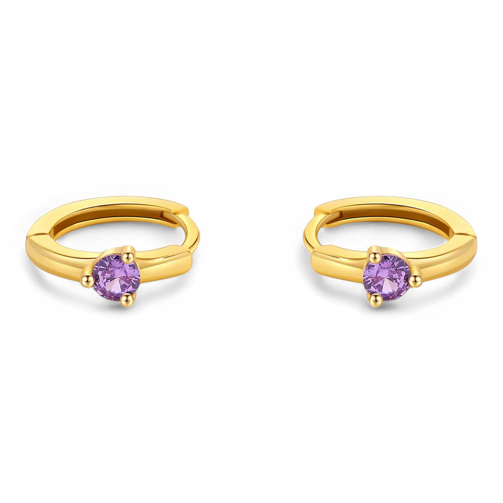 Solitaire Birthstone Huggie Hoop Earrings