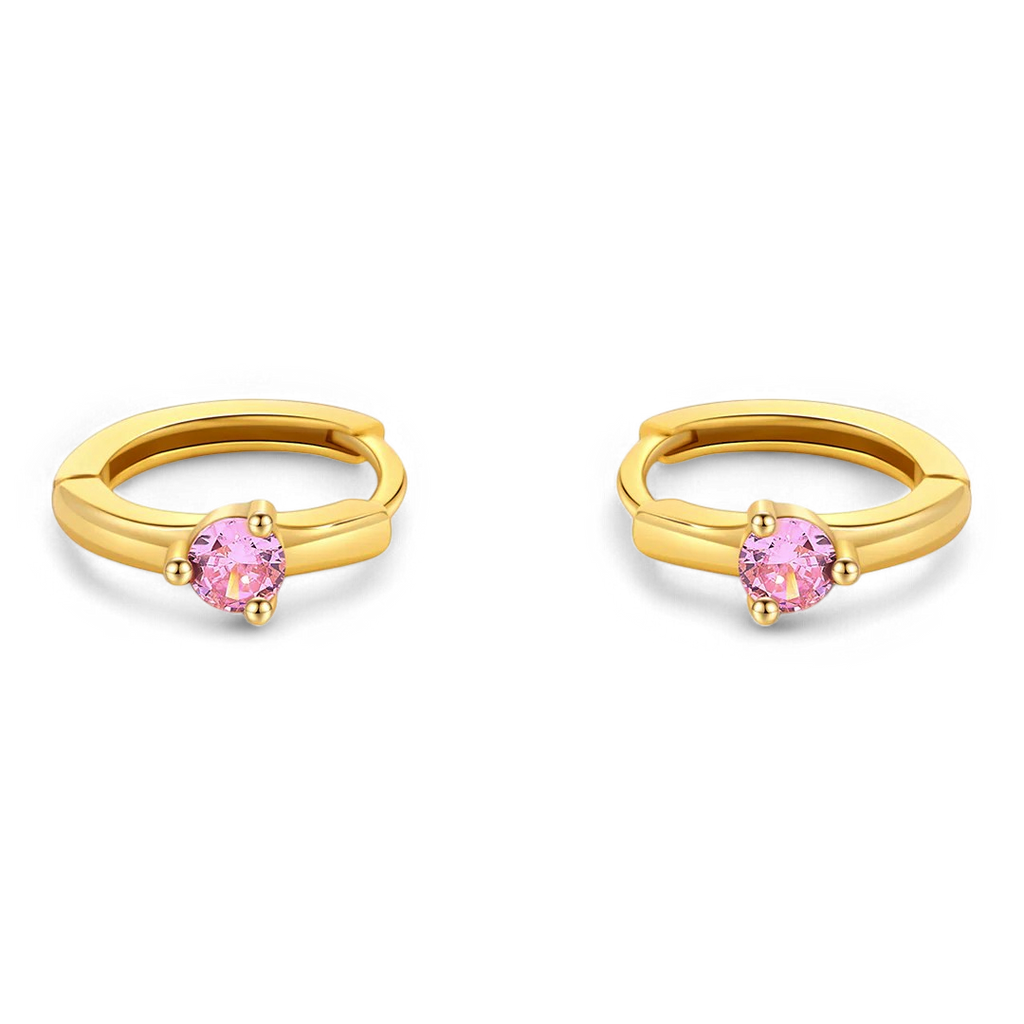Solitaire Birthstone Huggie Hoop Earrings