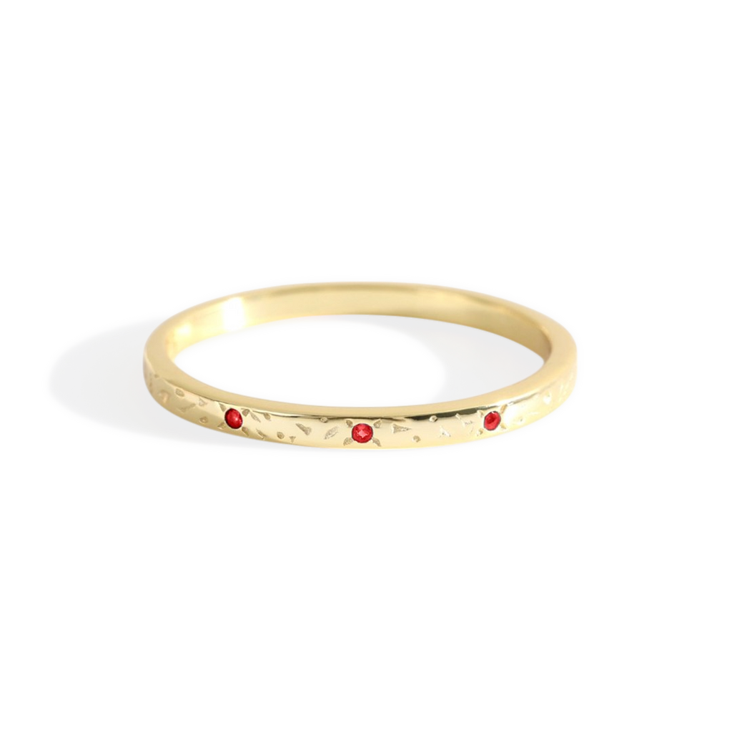 Narrow Textured Gold Birthstone Band