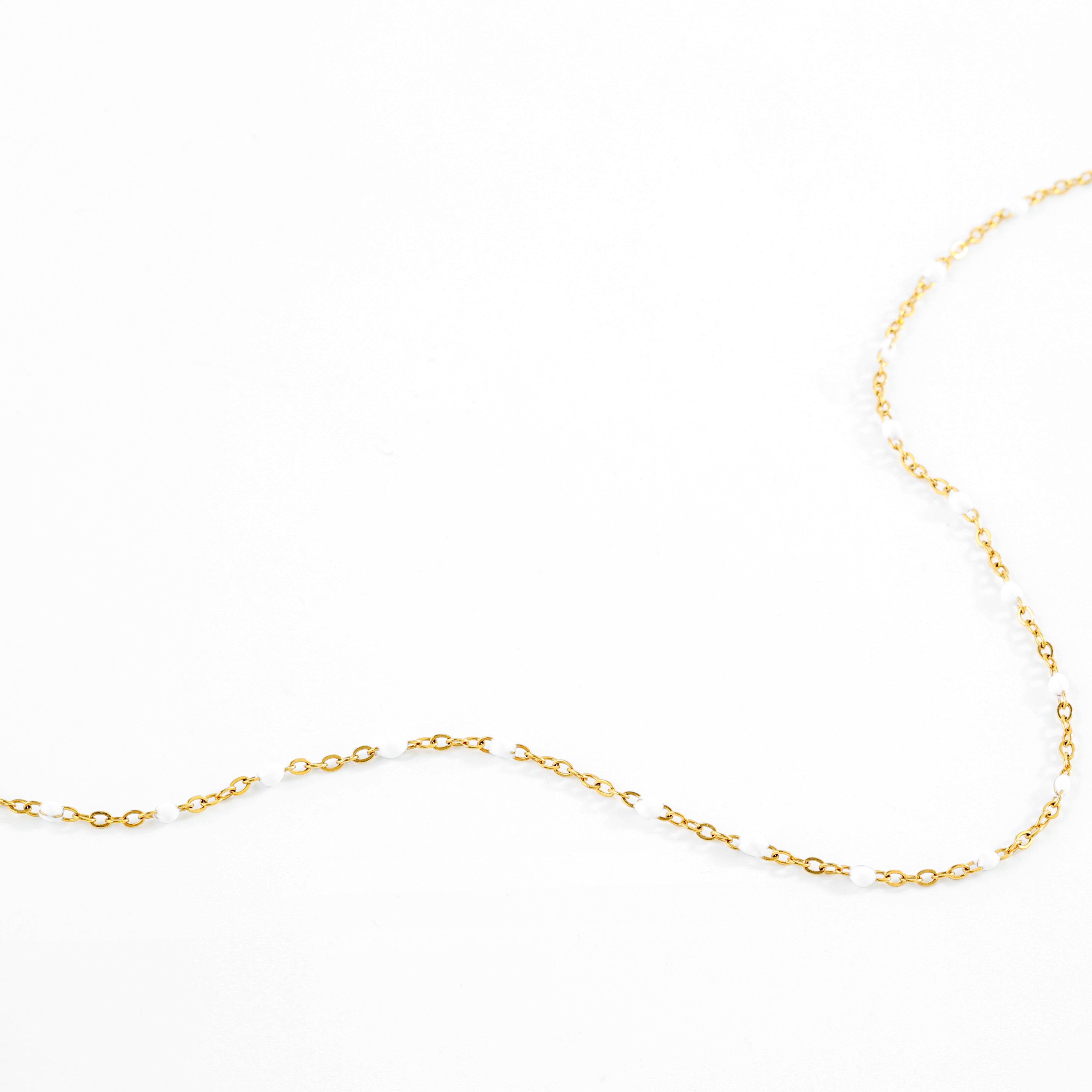 White Beaded Station Necklace