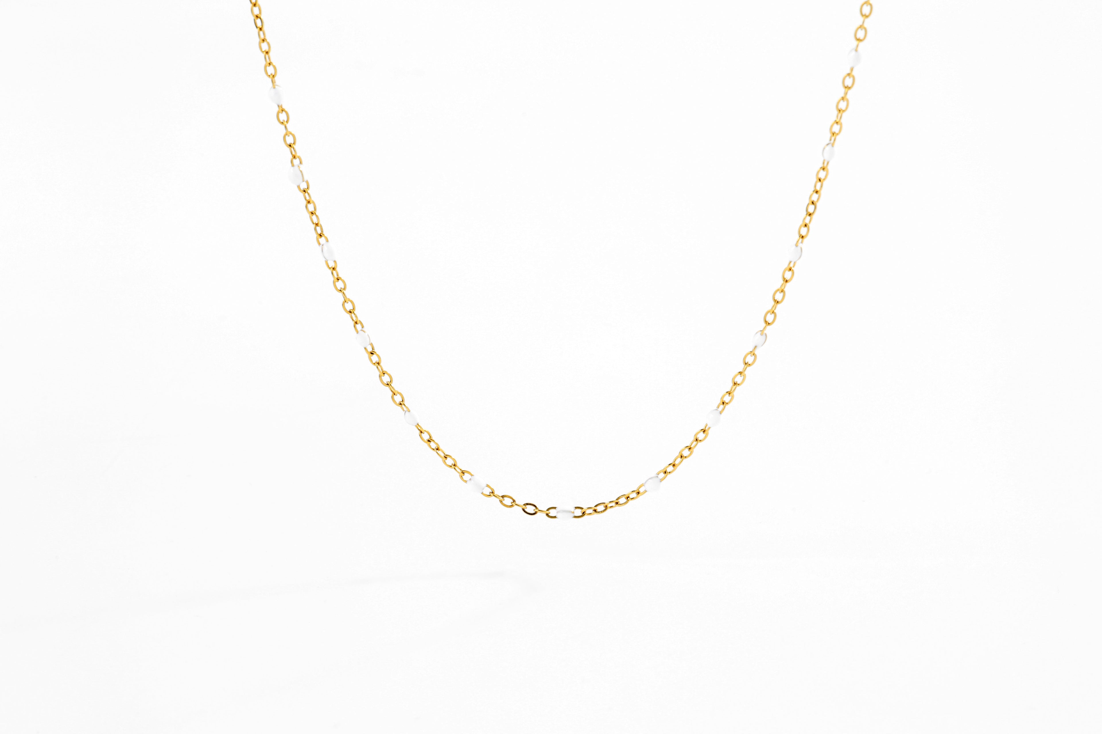 White Beaded Station Necklace