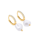 Freshwater Pearl Drop Pave Huggie Earrings