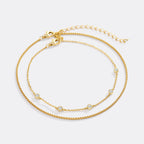 Bezel Set Diamond Bracelet and Box Chain Bracelet Stacking Set