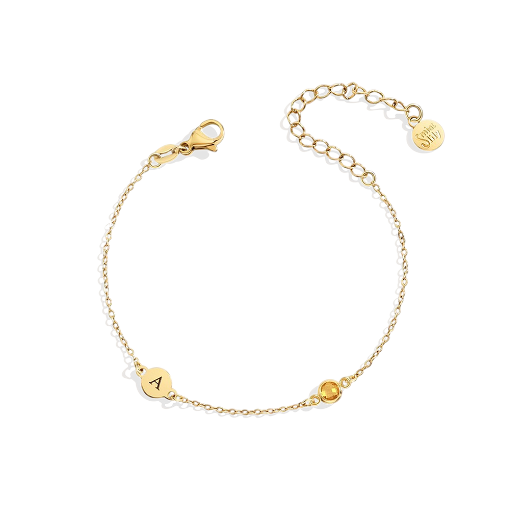 Dainty Initial and Birthstone Bracelet