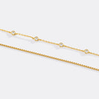 Bezel Set Diamond Bracelet and Box Chain Bracelet Stacking Set