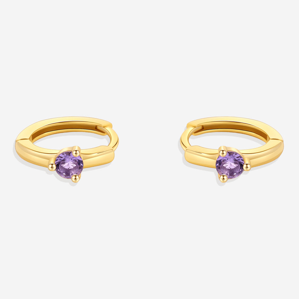 Solitaire Birthstone Huggie Hoop Earrings