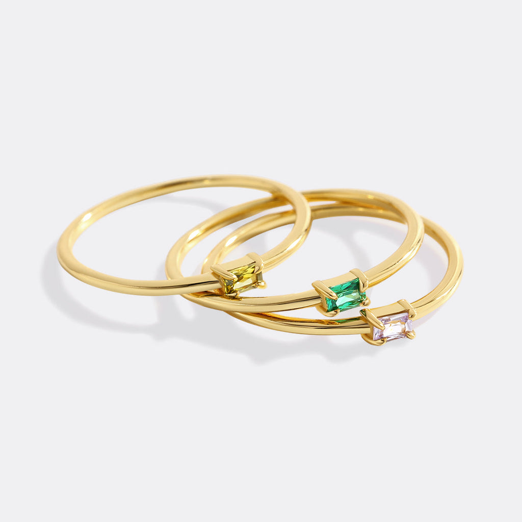 Dainty Baguette Birthstone Stacking Ring