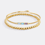 Dainty Baguette Birthstone Bracelet and Beaded Stacking Bracelet Set