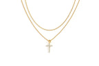 Dainty Cable Necklace with Pave Cross Chain Necklace Stacking Set