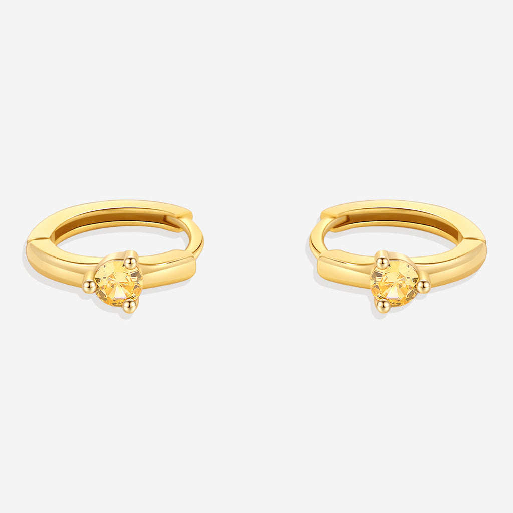 Solitaire Birthstone Huggie Hoop Earrings