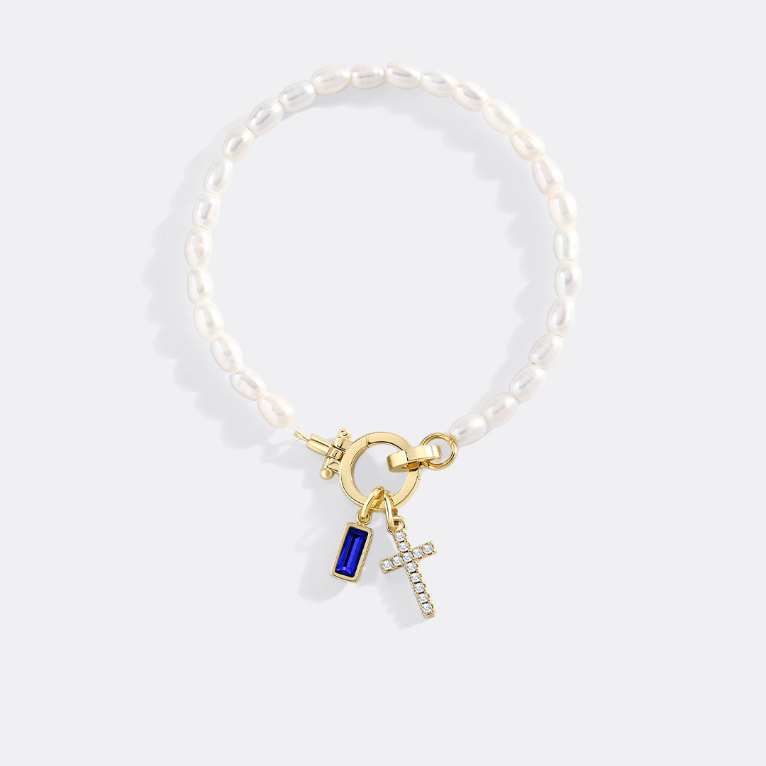 Pearl Cross Charm Bracelet