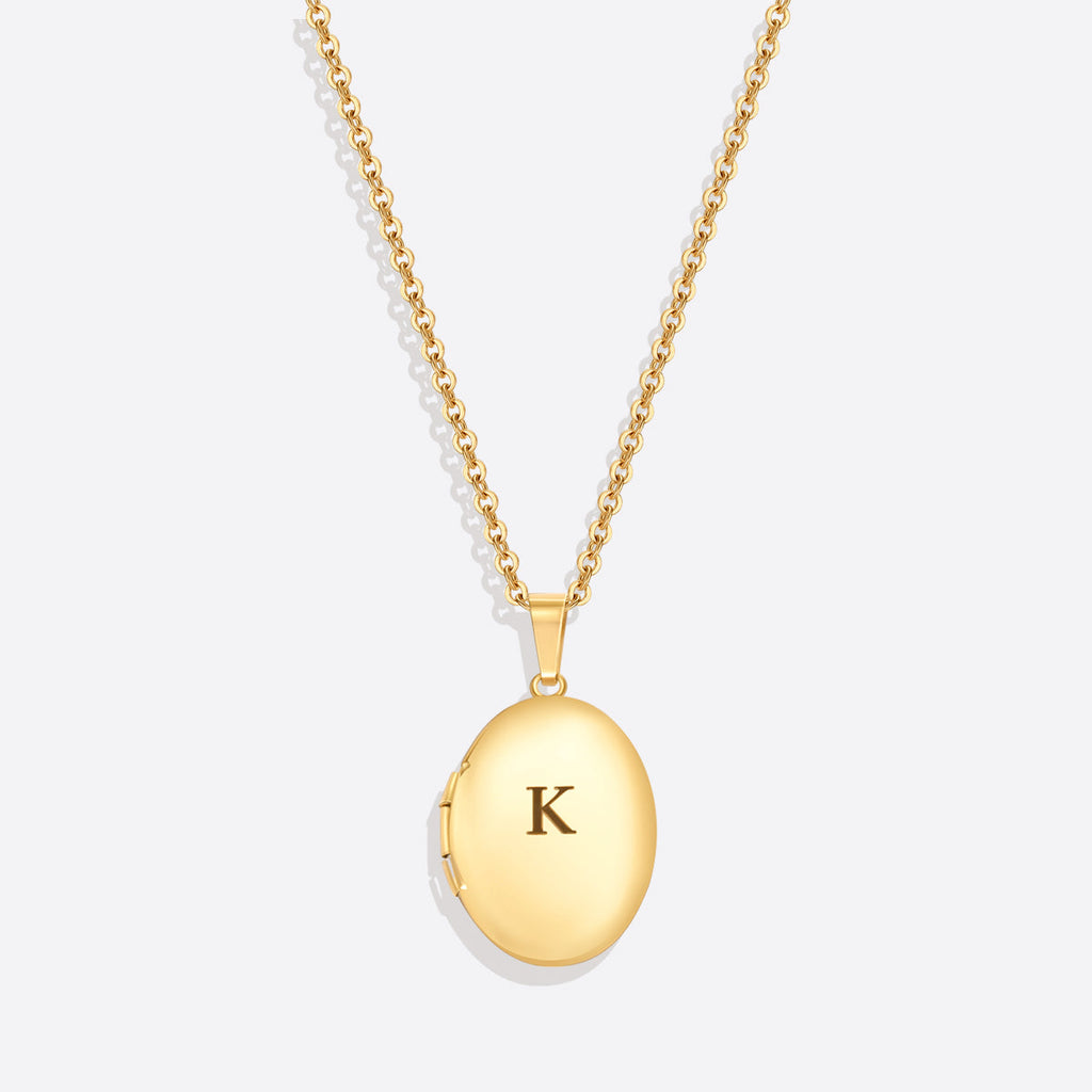 Engraved Oval Photo Locket Necklace
