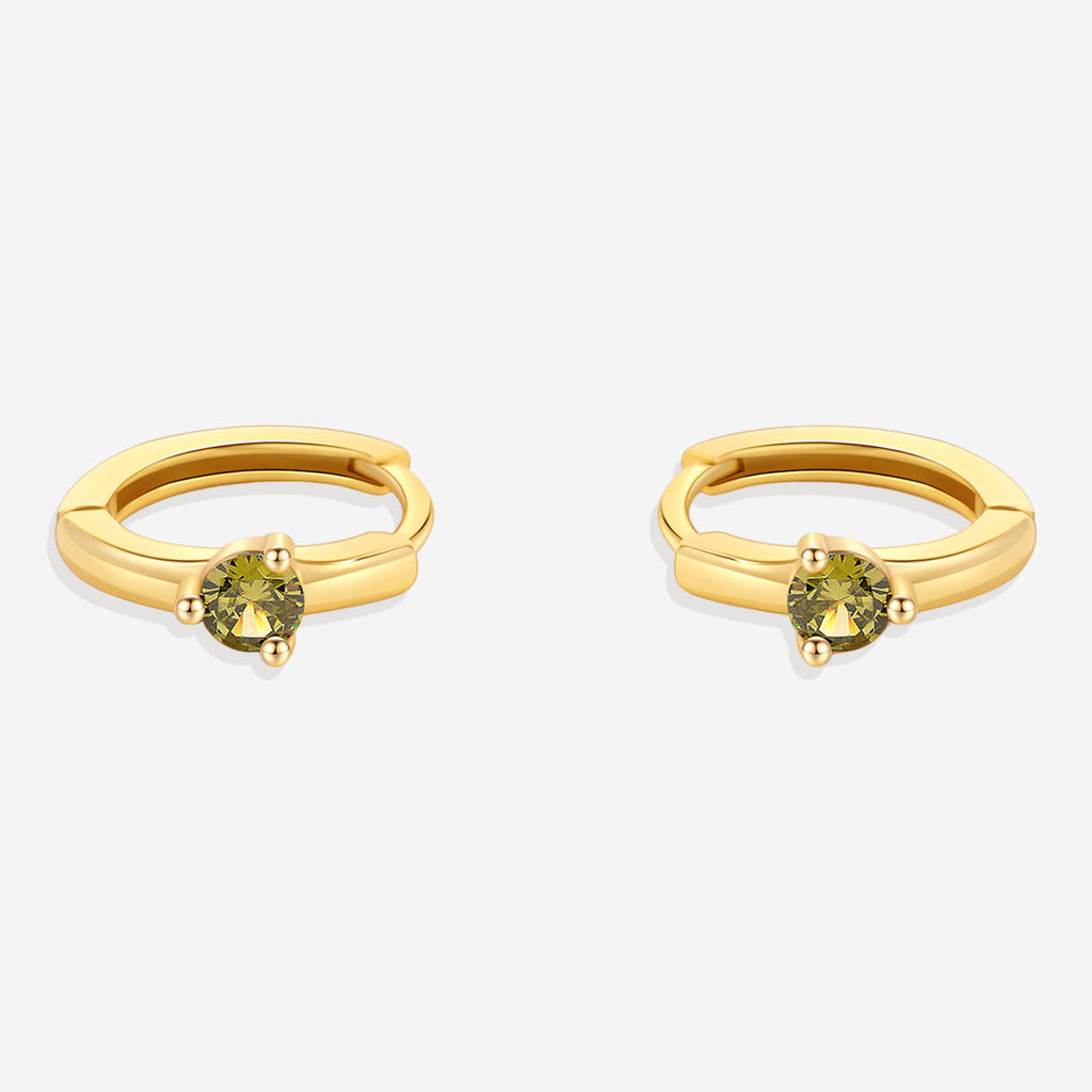 Solitaire Birthstone Huggie Hoop Earrings