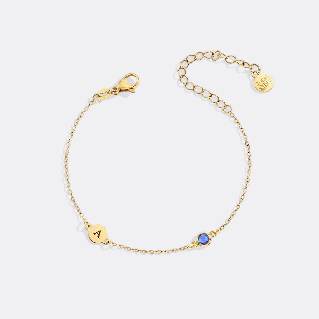 Dainty Initial and Birthstone Bracelet