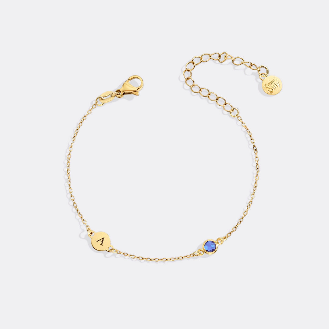 Dainty Initial and Birthstone Bracelet