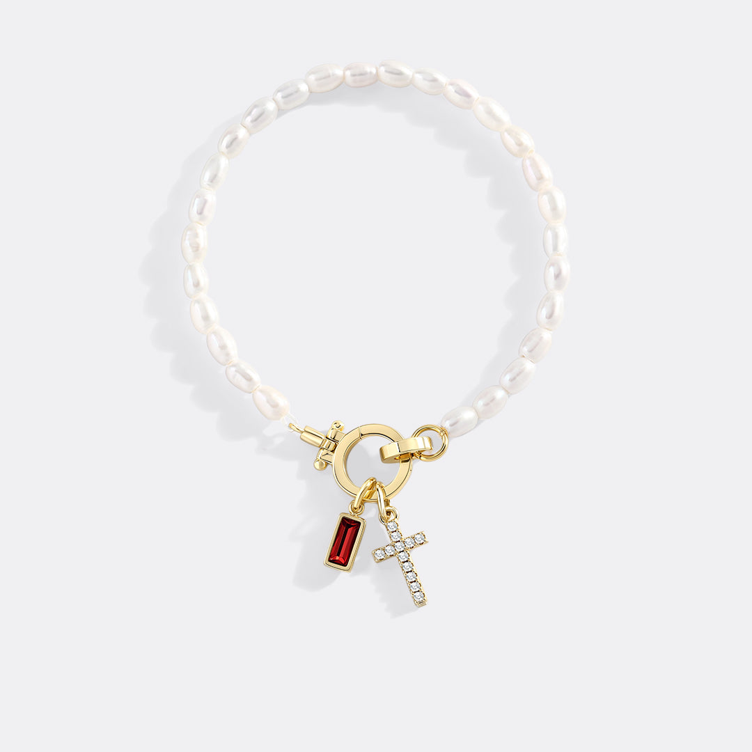 Pearl Cross Charm Bracelet