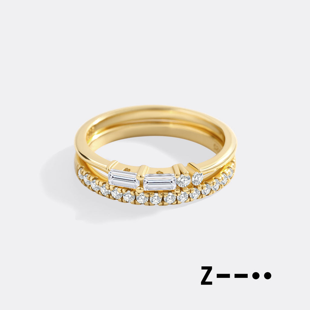 Morse Code and Micro Pave Eternity Ring Stacking Set