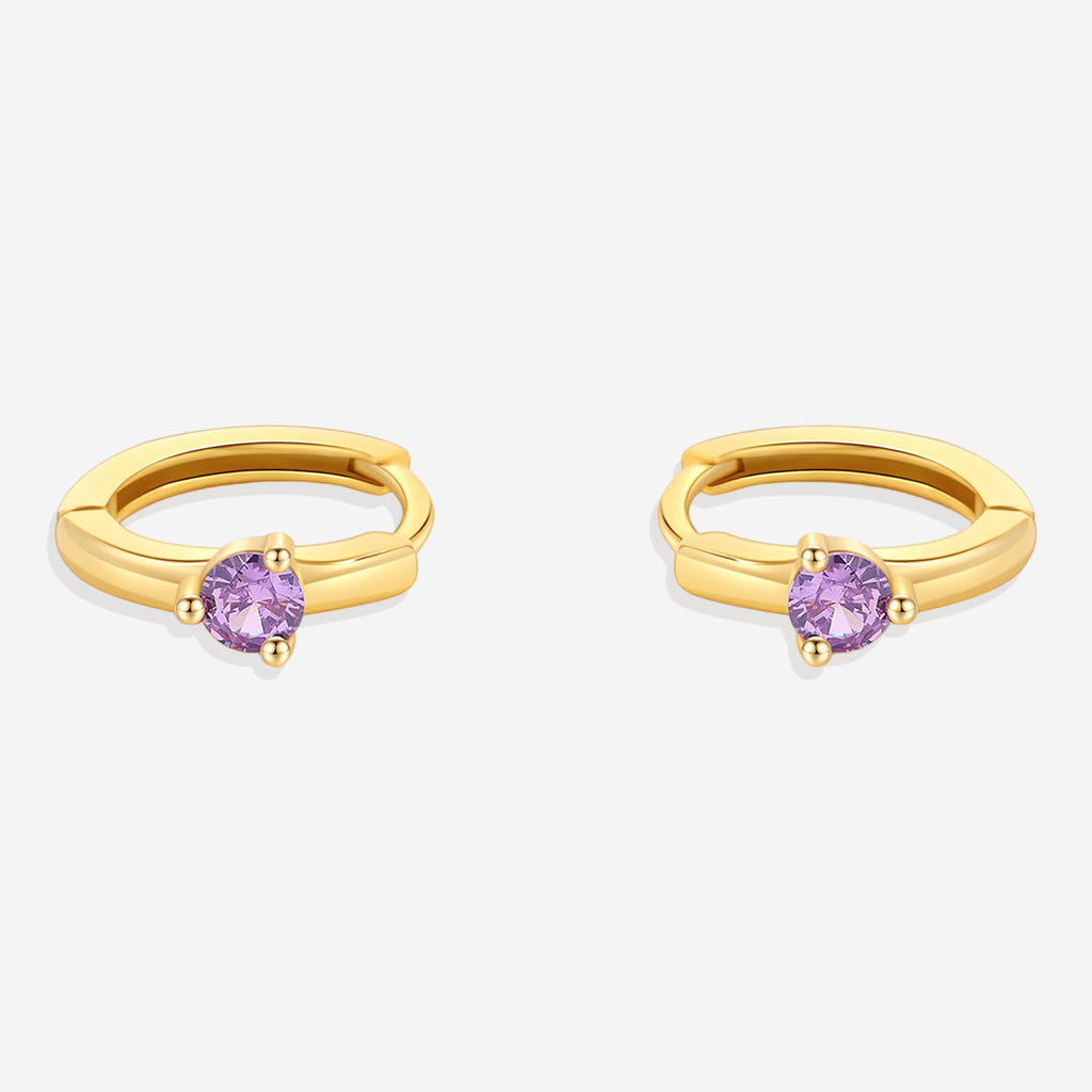 Solitaire Birthstone Huggie Hoop Earrings