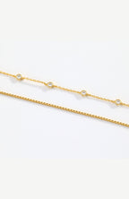 Bezel Set Diamond Bracelet and Box Chain Bracelet Stacking Set