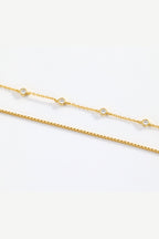 Bezel Set Diamond Bracelet and Box Chain Bracelet Stacking Set