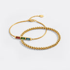 Dainty Baguette Birthstone Bracelet and Beaded Stacking Bracelet Set