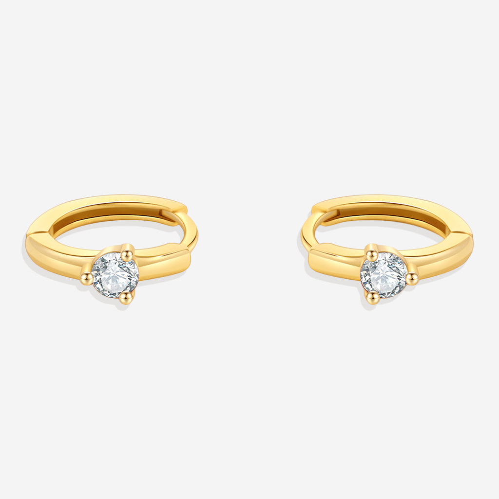 Solitaire Birthstone Huggie Hoop Earrings