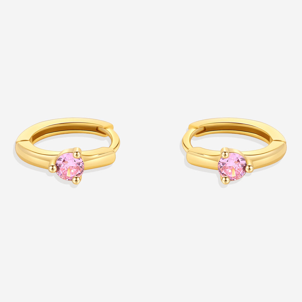 Solitaire Birthstone Huggie Hoop Earrings