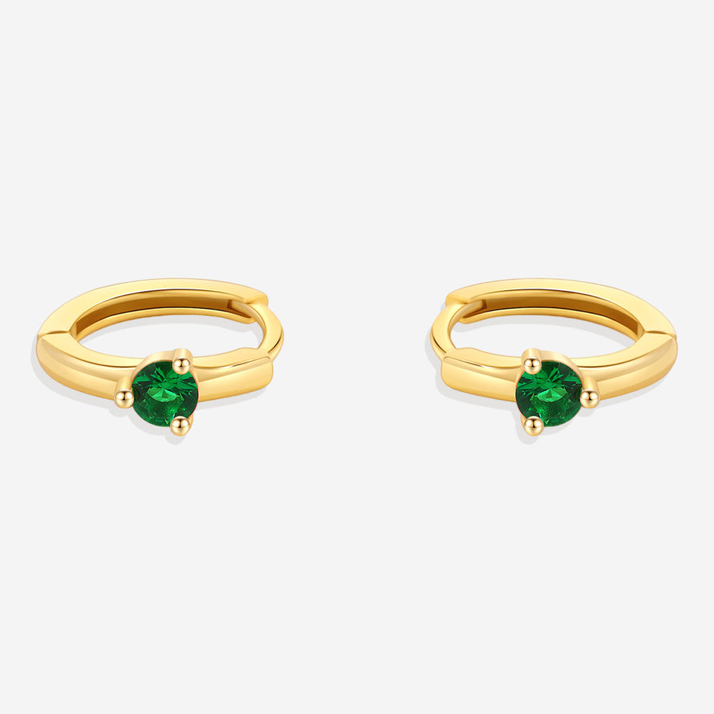 Solitaire Birthstone Huggie Hoop Earrings
