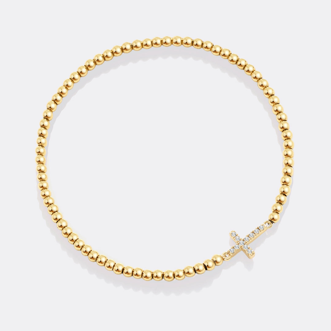 Gold Beaded Cross Stretch Bracelet