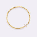 Gold Beaded Cross Stretch Bracelet