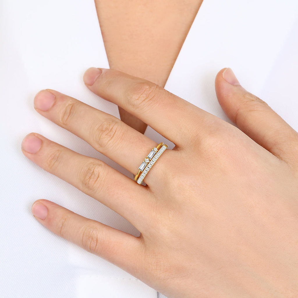 Morse Code and Micro Pave Eternity Ring Stacking Set