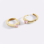 Solitaire Birthstone Huggie Hoop Earrings