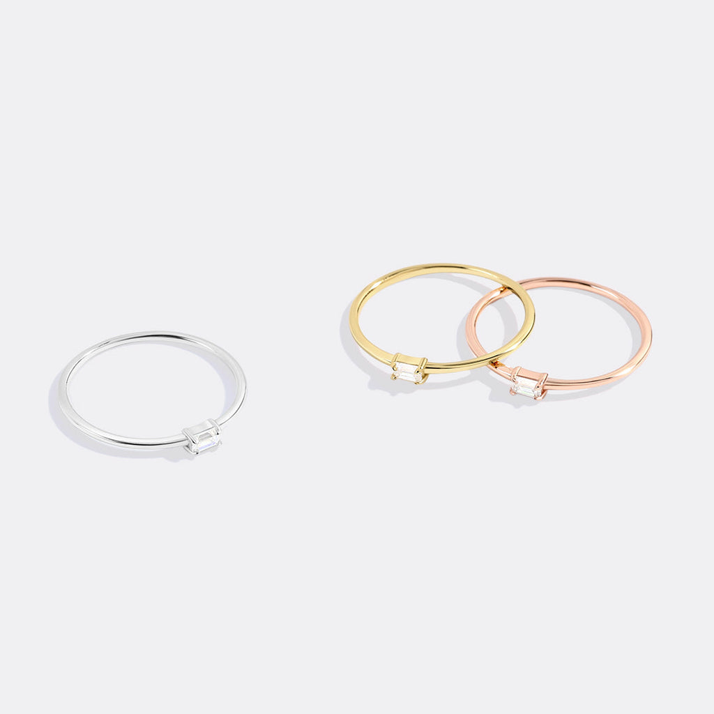 Dainty Baguette Birthstone Stacking Ring