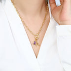 Mint Paperclip Necklace with Initial & Birthstone Charm