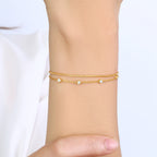 Bezel Set Diamond Bracelet and Box Chain Bracelet Stacking Set