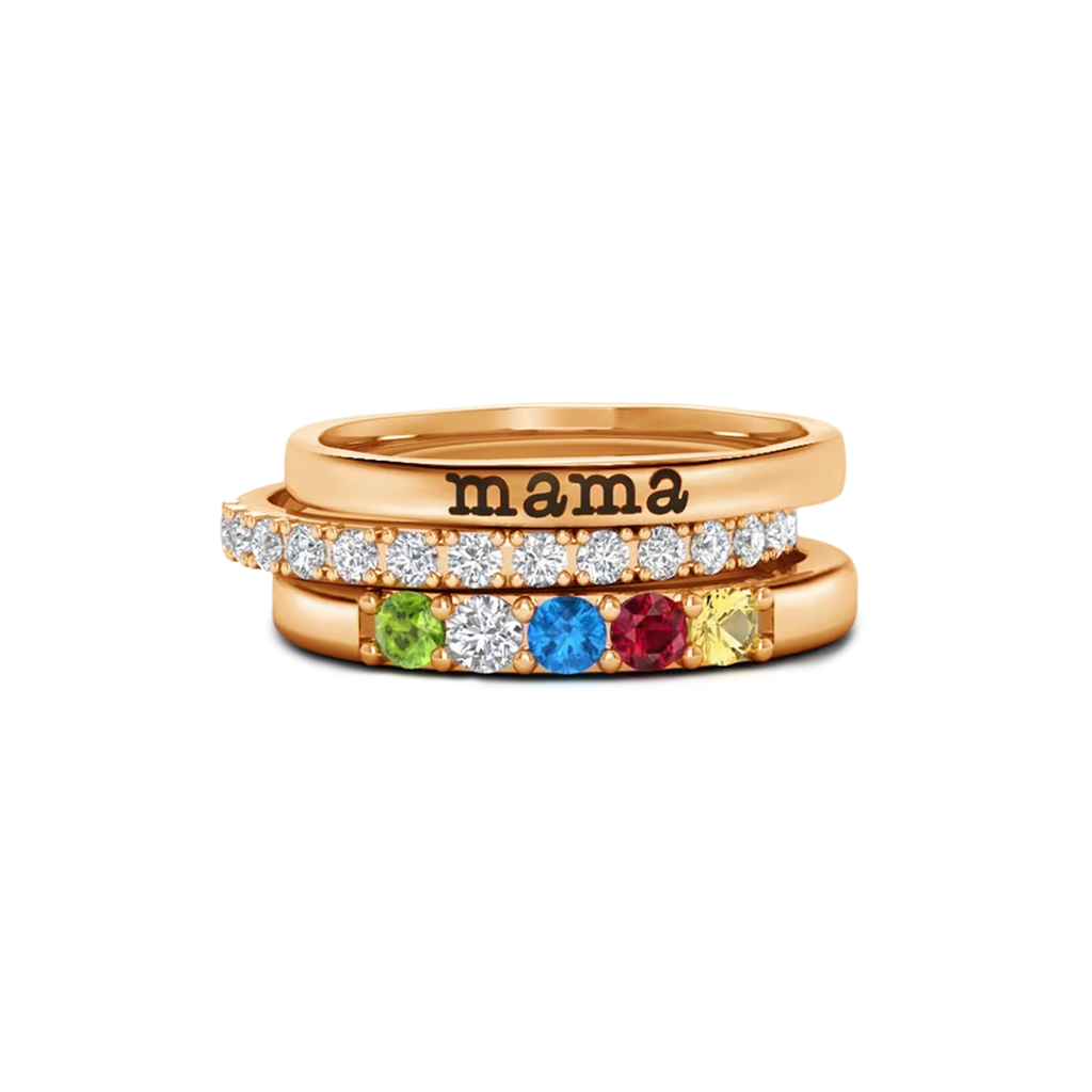 Personalized Name Birthstones Stacking Rings