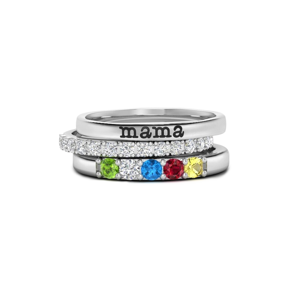 Personalized Name Birthstones Stacking Rings