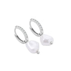 Freshwater Pearl Drop Pave Huggie Earrings