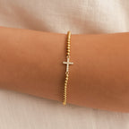 Gold Beaded Cross Stretch Bracelet